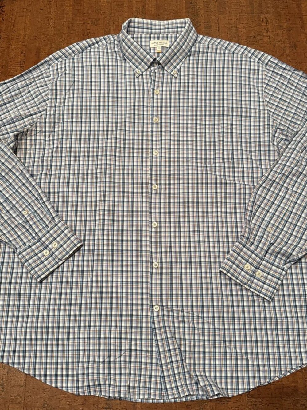 Peter Millar Summer Comfort Men’s XXL Blue Orange Plaid Button-Down Shirt